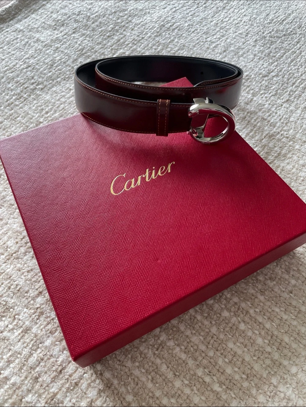 Cartier Men’s Brown Leather Belt with Silver Circular Buckle Authentic Vintage